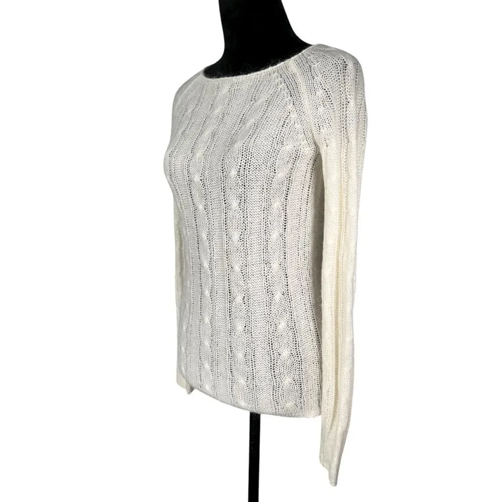 J. Crew Cream Cable Knit Sweater Wool Mohair Blend Long Sleeve Round Neck